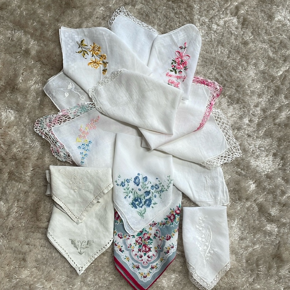 Vintage Handkerchief bundle Linen Cotton embroidered